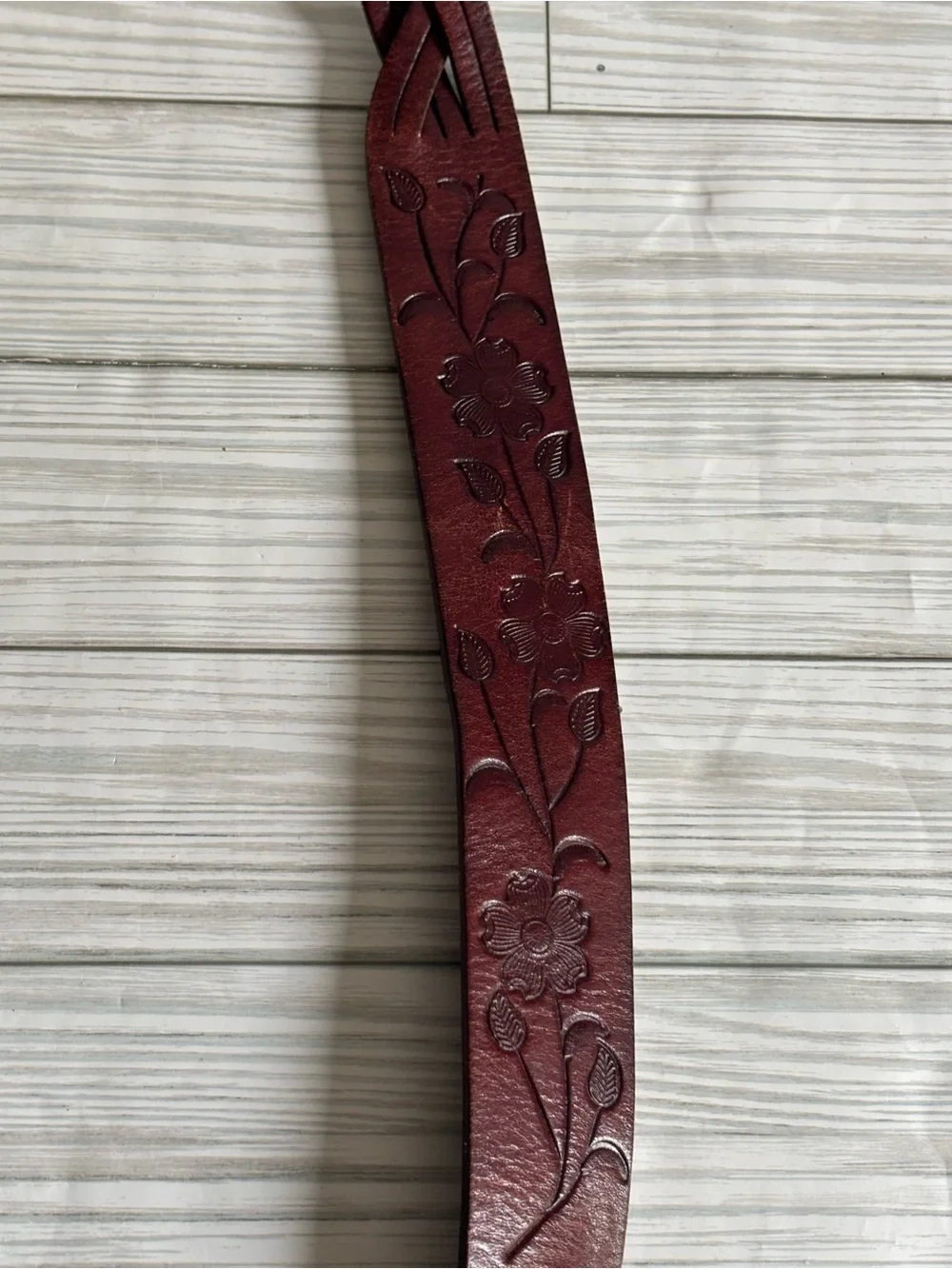 Fossil Leather Tooled Brown Women's Belt with Silver Buckle